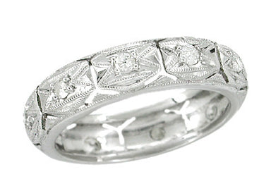 Art Deco Leesville Diamond Antique Geometric Wedding Band in Platinum - Size 5 3/4