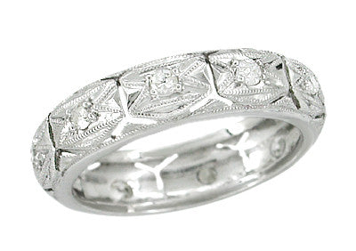 Art Deco Leesville Diamond Antique Geometric Wedding Band in Platinum - Size 5 3/4