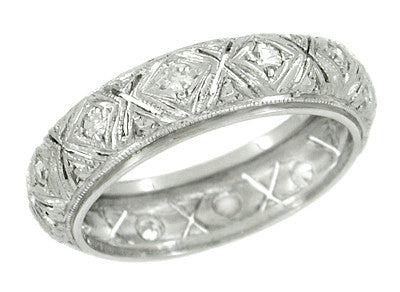 Storrs Platinum Art Deco Antique Diamond Wedding Ring - Size 5.75