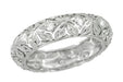 Art Deco Vintage Laurel Hill Flowers Diamond Wedding Band - Platinum - Size 5.75