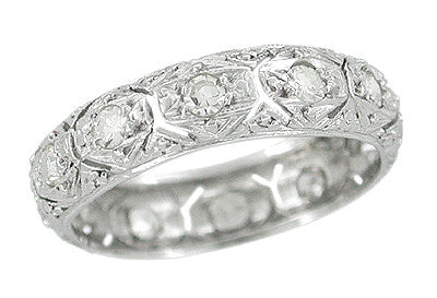 Art Deco Romford Vintage Diamond Filigree Platinum Wedding Band - Size 5.75