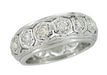 Art Deco Nantick Platinum Vintage Filigree Hexagons Wide Diamond Wedding Band - Size 5.75