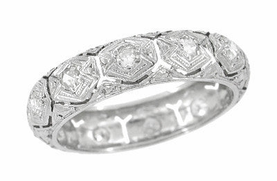 Art Deco Reeds Antique Diamond Wedding Band in Platinum - Size 5 1/2