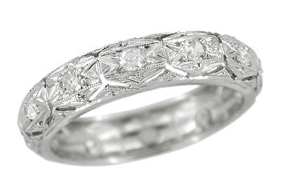 Savin Filigree Engraved Art Deco Estate Platinum Diamond Wedding Band - Size 6