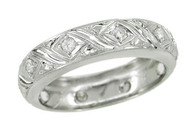 Hebron Art Deco Diamond Geometric Pattern Vintage Wedding Band in Platinum - Size 6