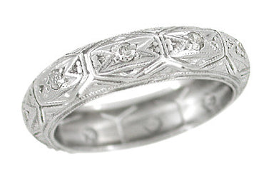 Platinum Art Deco Antique Engraved 6 Pointed Star Hopeville Diamond Wedding Ring - Size 6.5