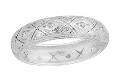 Art Deco Hartland Filigree Heirloom Rose Cut Diamond Antique Engraved Wedding Band in Platinum - Size 7 1/4