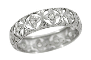 Art Deco Lucky Clover Filigree Estate Diamond Wedding Band - Platinum - Size 7.5