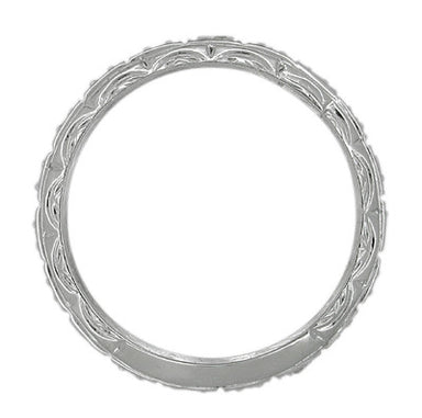 Art Deco Niantic Engraved Platinum Straightline Vintage Diamond Wedding Band - Size 9 - alternate view