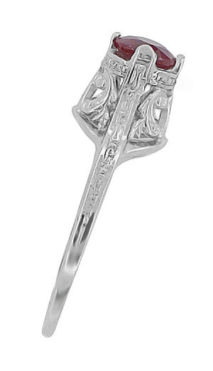 Filigree Regal Scrolls "High-Set" Ruby Art Deco Engagement Ring in Platinum - Item: R584P - Image: 3