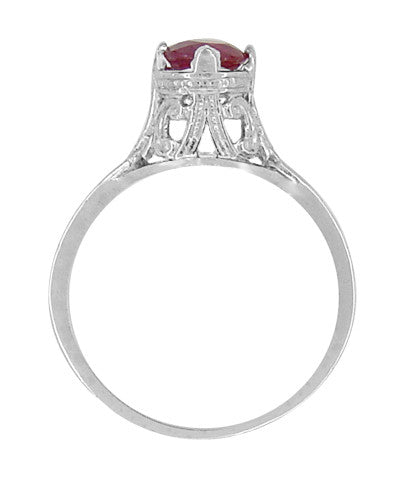 Filigree Regal Scrolls "High-Set" Ruby Art Deco Engagement Ring in Platinum - Item: R584P - Image: 4