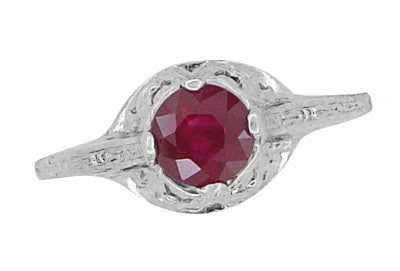 Filigree Regal Scrolls "High-Set" Ruby Art Deco Engagement Ring in Platinum - Item: R584P - Image: 5