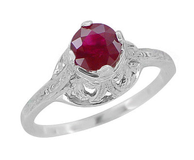 Filigree Regal Scrolls "High-Set" Ruby Art Deco Engagement Ring in Platinum - Item: R584P - Image: 2