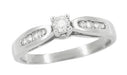 Solitaire Vintage Engagement Ring with Channel Set Diamond Shoulders in 10 Karat White Gold