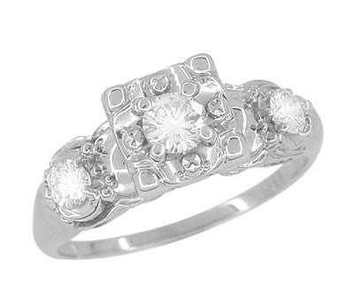Madelyn 1950's Retro Moderne Diamond Engagement Ring in 14 Karat White Gold - Item: R603 - Image: 2