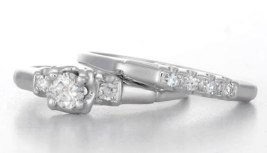1950's Granat Brothers Vintage Diamond Engagement and Wedding Ring Set in 18 Karat White Gold
