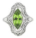 Art Deco Peridot Filigree Cocktail Ring in 14 Karat White Gold
