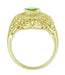 Art Deco Peridot Filigree Cocktail Ring in 14 Karat Yellow Gold