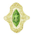 Art Deco Peridot Filigree Cocktail Ring in 14 Karat Yellow Gold