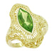 Art Deco Peridot Filigree Cocktail Ring in 14 Karat Yellow Gold