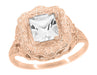 Princess Cut White Topaz Art Nouveau Ring in 14 Karat Rose Gold