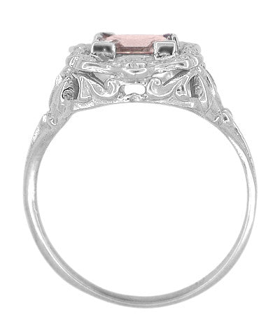 Princess Cut Morganite Art Nouveau Ring in 14 Karat White Gold - Item: R615WM - Image: 4