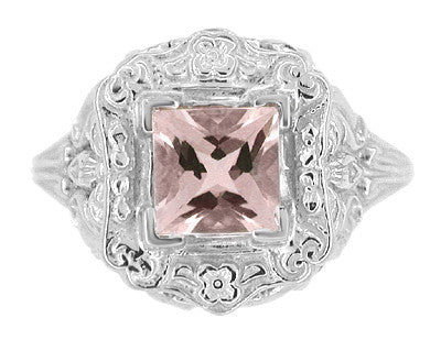 Princess Cut Morganite Art Nouveau Ring in 14 Karat White Gold - Item: R615WM - Image: 5