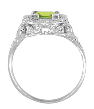Princess Cut Peridot Art Nouveau Ring in 14 Karat White Gold - Item: R615WPER - Image: 4