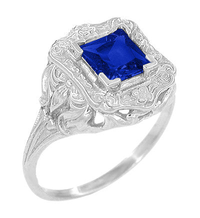 Art Nouveau 1.25 Carat Princess Cut Square Sapphire Ring in 14K White Gold | 6mm - Item: R615WS - Image: 3