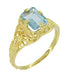 Art Deco Emerald Cut Aquamarine Filigree Engagement Ring in 18 Karat Yellow Gold