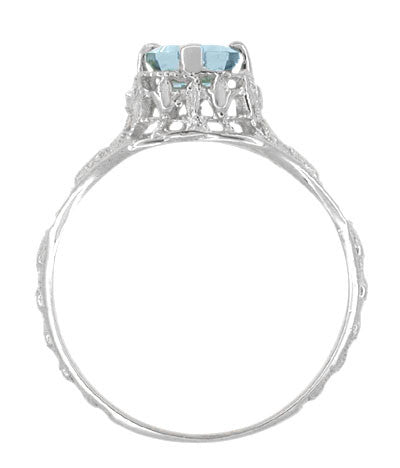 Art Deco Emerald Cut Aquamarine Filigree Engagement Ring in 18 Karat White Gold - Item: R617W - Image: 4