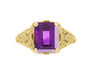 Yellow Gold Edwardian Filigree Emerald Cut Amethyst Engagement Ring