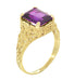 Yellow Gold Edwardian Filigree Emerald Cut Amethyst Engagement Ring