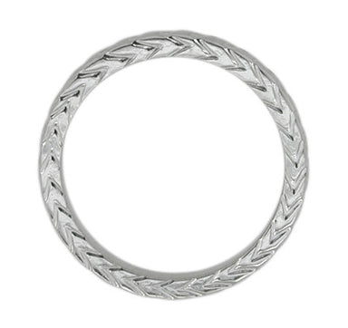 Art Deco 3mm Chevron Carved Sculptural Wheat Pattern Wedding Band in White Gold - alternate view