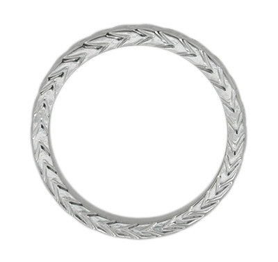 Art Deco 3mm Chevron Carved Sculptural Wheat Pattern Wedding Band in White Gold - Item: R622 - Image: 2