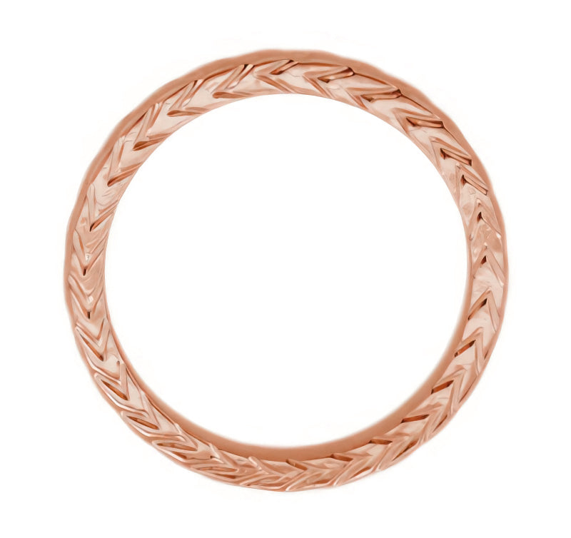 Art Deco Rose Gold 3 Sided Engraved Chevrons Wedding Band - 3mm Wide - Item: R622R - Image: 2