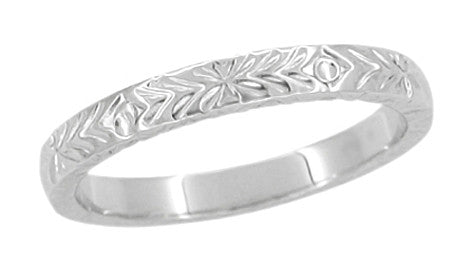 Mardi Gras Retro Carved Wedding Band in White Gold - 3mm Wide