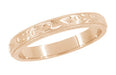 Art Deco Flowers and Leaves Millgrain Edge Engraved Wedding Band in 14 Karat Rose ( Pink ) Gold