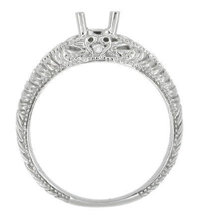 Art Deco Hearts and Diamonds Platinum Filigree Engagement Ring Setting for a 1/3 Carat Diamond - Item: R627P - Image: 4