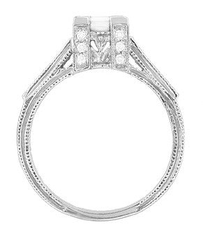 Art Deco 1/2 Carat Princess Cut Diamond Castle Engagement Ring in 18 Karat White Gold - Item: R630W - Image: 3