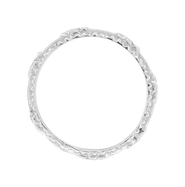 Edwardian Engraved Beads and Flowers Wedding Ring in 14 Karat White Gold - Item: R634 - Image: 2