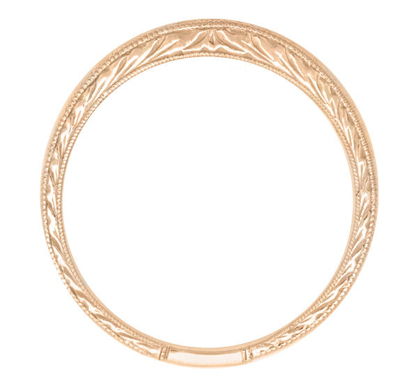 Art Deco Curved Engraved Wheat Wedding Band in 14 Karat Pink ( Rose ) Gold - Item: R635R - Image: 2