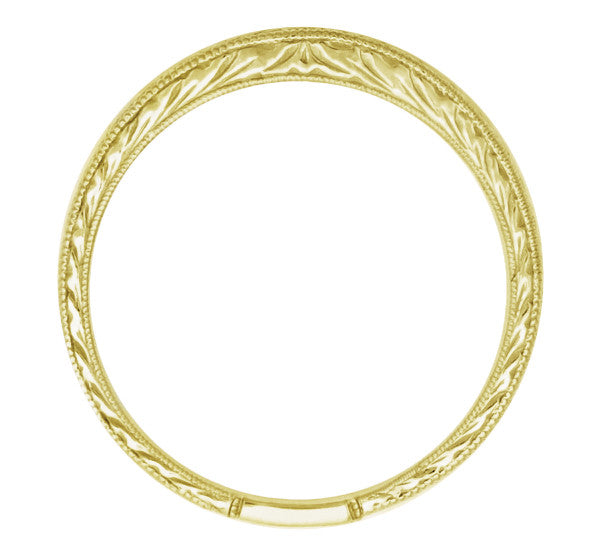 Art Deco Curved Engraved Wheat Wedding Band in 14 Karat Yellow Gold - Item: R635Y14 - Image: 2