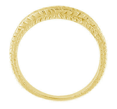 Art Deco Curved Engraved Wheat Diamond Wedding Band in 14 Karat Yellow Gold - Item: R635Y14D-LC - Image: 3