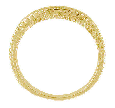 Art Deco Curved Engraved Wheat Diamond Wedding Band in 18 Karat Yellow Gold - Item: R635YD-LC - Image: 3