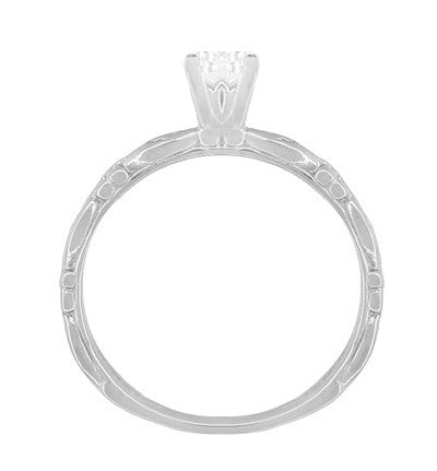 Art Deco Scrolls Solitaire Diamond Engagement Ring in Platinum - Item: R639PD - Image: 4