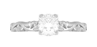 Art Deco Scrolls Solitaire Diamond Engagement Ring in Platinum - Item: R639PD - Image: 5