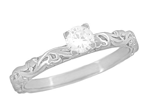 Art Deco Scrolls Solitaire Diamond Engagement Ring in Platinum
