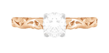 Art Deco Rose Gold Scrolls Diamond Solitaire Engagement Ring - Item: R639RD - Image: 4