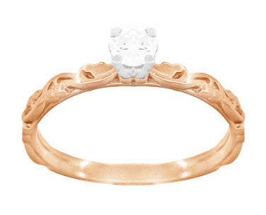 Art Deco Rose Gold Scrolls Diamond Solitaire Engagement Ring - Item: R639RD - Image: 2